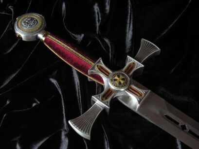 SPECTACULAR richly decorated TEMPLAR SWORD-Damascus steel (597)