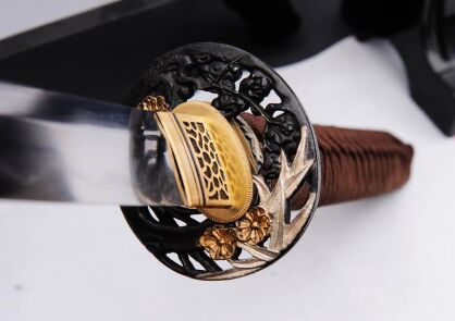 Katana samurai sword HONSANMAI STEEL layered and 1095 high, hardened clay, ebony SAYA R824