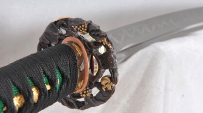 Clay Tempered Honsanmai Japanese Samurai Sword Katana Copper Tsuba Hand-Carved Saya R1208