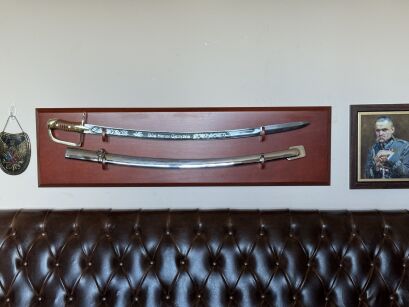 Sabre Ludwikowka HONOR GOD HOMELAND on decorative  board with scabbard