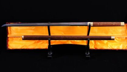 Samurai sword Shirasaya HONSANMAI 1095 High Carbon Steel and layered Damascus steel, hardened clay, BLACK BLADE R766