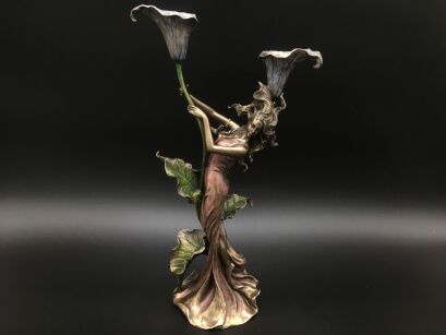 Art Nouveau LADY CANDLESTICK with lilies VERONESE 