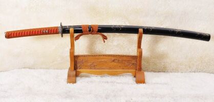 Katana samurai sword  STEEL RED layered Damascus steel, hardened clay, Sanmai r1012